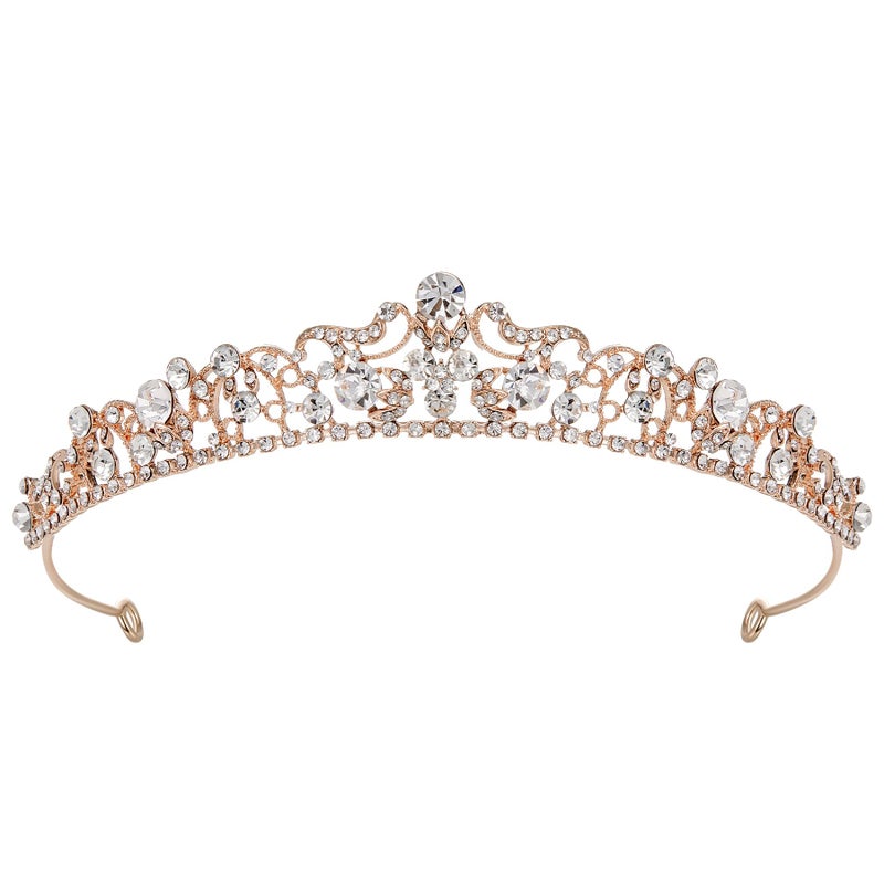 SWEETV Rose Gold Wedding Tiaras and Crowns, Rhinestone Bridal Crown Princess Tiara Headpieces for Women and Flower Girls, Bridgerton Hair Accessories for Birthday Prom Quinceanera - Image 1